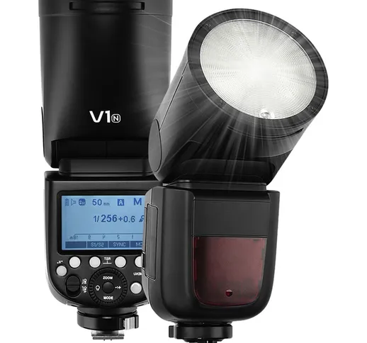 V1N Fotocamera professionale Flash Speedlite Speedlight Testa tonda Wireless 2.4G Zoom Fre...