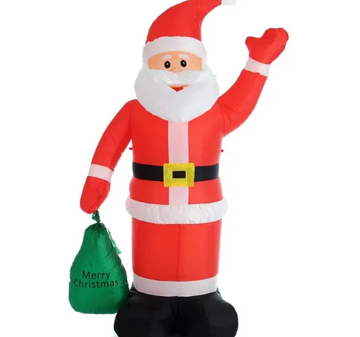 Gonfiabile Babbo Natale Con Sacco Alto 180 Cm Illuminazione Led Per Esterno