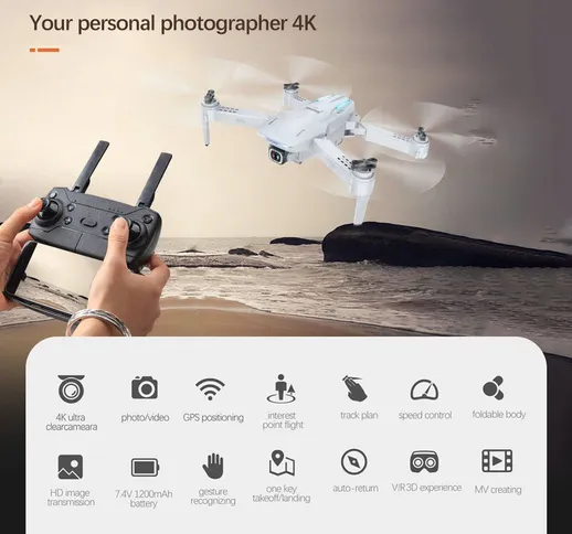 S162 RC Drone con Fotocamera GPS Grandangolare Regolabile 4K WIFI Gesto Foto Video MV FPV...