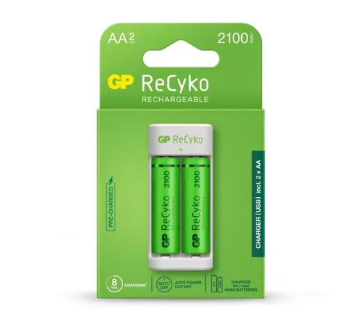 Gp Battery Caricabatterie usb Recyko E211 con 2 Batterie Ricaricabili 1,5V Stilo aa NiMH 2...