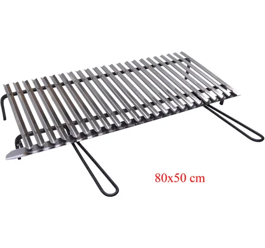 Graticola in acciaio, griglia inox per barbecue con recupero oli + omaggio misure: cm 80x5...