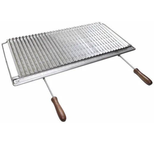 Graticola in acciaio inox per barbecue camino stufa con manici legno smontabili misura a s...