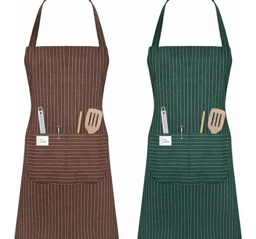 Grembiuli da cucina, 2 pezzi grembiuli impermeabili regolabili con 2 tasche per donna uomo...