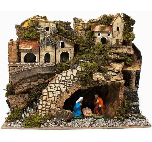 Grotta in Sughero con Natività 6 cm e Luci - 82438