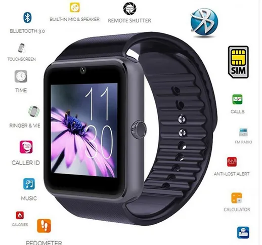 GT08 Bluetooth Smart Orologio da polso SIM Phone Mate per iPhone IOS Android Samsung Nero