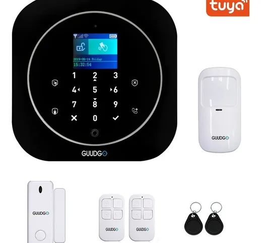 GUUDGO Tuya APP Smart WiFi GSM Sistema di allarme di sicurezza domestica Rilevatore di all...