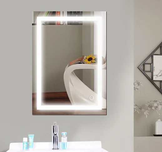 Haloyo Specchio da bagno LED , specchio da bagno illuminato con interruttore tattile legge...