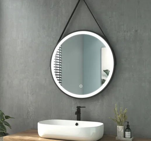 Specchio da bagno con illuminazione led 70 cm Specchio da bagno Rotondo da parete con inte...