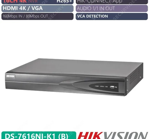 Hikvision Nvr 16Ch 4K 8Mp Ultra Hd Hdmi Onvif P2P Videosorveglianza Ds-7616Ni-K1