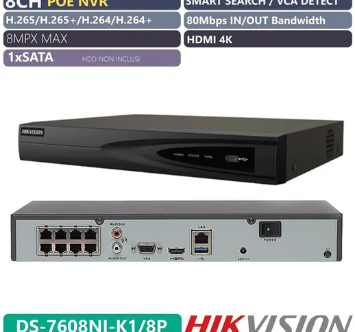 Hikvision Nvr 8Ch Poe 4K 8Mp Ultra Hd Onvif Videosorveglianza Ds-7608Ni-K1/8P