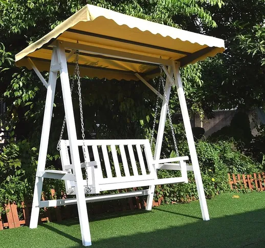 Mucola - Hollywood swing White Grey Garden Garden swing appeso altalena tetto in legno alt...