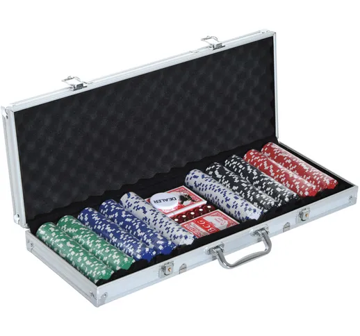 Homcom Set Poker Professionale con 500 Fiches di Colori Diversi Valigetta in Alluminio 5Da...
