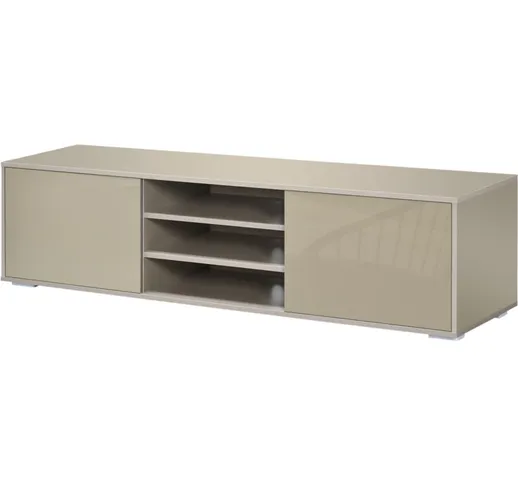 Mobile tv Basso per tv 70 max in mdf Grigio con 3 Ripiani Aperti e 2 Armadietti, 160x39x41...