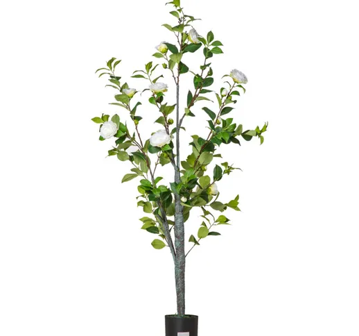 Pianta Finta Albero Camelia con Vaso e 25 Fiori per Interno ed Esterno, Altezza 150cm - Ve...