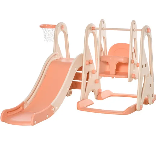  Scivolo per Bambini con Altalena e Canestro, Età 18 mesi-5 anni, Beige