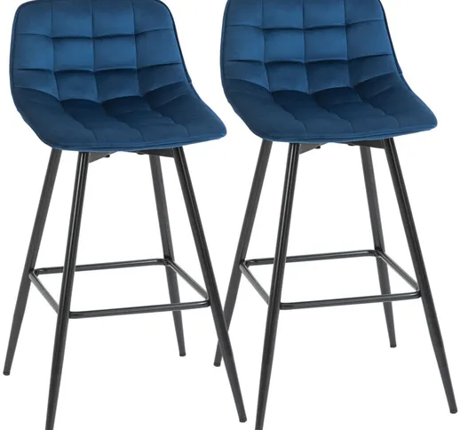  Set 2 Sgabelli da Bar Sedie Imbottite Stile Nordico Velluto Blu