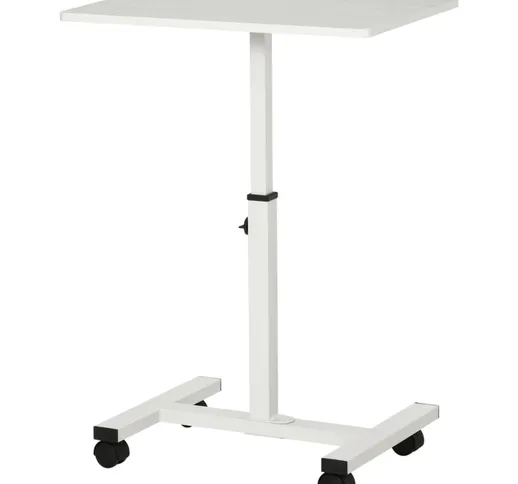 Tavolino Porta pc con Altezza Regolabile e Ruote, 60x40x52.5-84cm, Bianco - Homcom