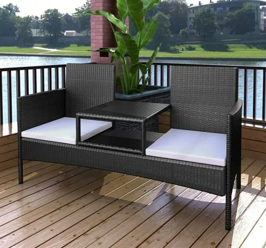 Divano da Giardino a 2 Posti con Tavolino in Polyrattan Nero VD24896 - Hommoo