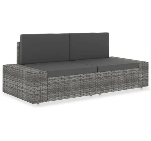 Hommoo Divano Modulare a 2 Posti in Polyrattan Grigio VD53391