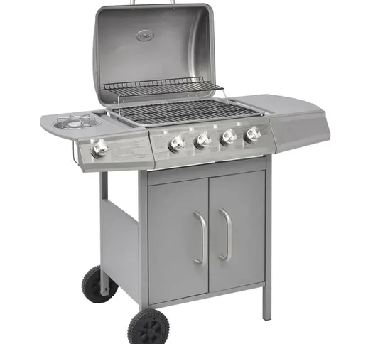 Griglia Barbecue a Gas 4+1 Fornelli Argento VD33122 - Hommoo