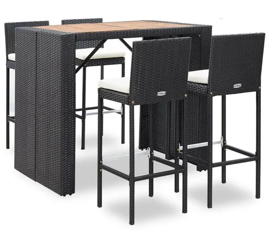 Set da Bar da Giardino 5 pz in Polyrattan e Massello d'Acacia VD53403 - Hommoo