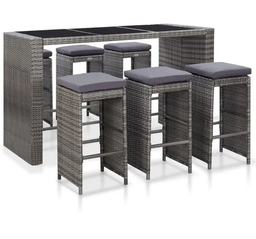 Set da Bar da Giardino 7 pz con Cuscini in Polyrattan Grigio VD52867 - Hommoo