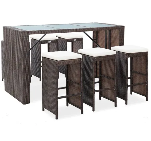 Set da Bar da Giardino 7 pz con Cuscini in Polyrattan Marrone VD53398 - Hommoo