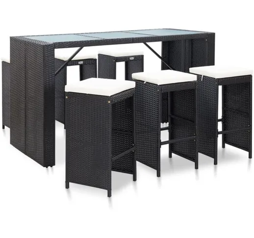 Set da Bar da Giardino 7 pz con Cuscini in Polyrattan Nero VD53399 - Hommoo