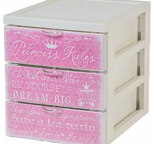  - Ohyama 143230 Scaffale di scrivania design 3 cassetti, plastica, tema principessa, 19,1...