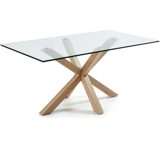 Tavolo Argo in vetro e gambe in acciaio effetto legno 180 x 100 cm - Trasparente - Kave Ho...