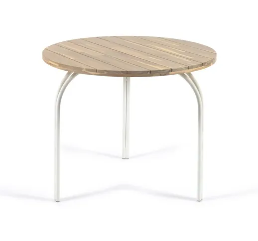 Tavolo rotondo Cailin in legno massello acacia con gambe acciaio bianco ø 90 cm fsc 100% -...
