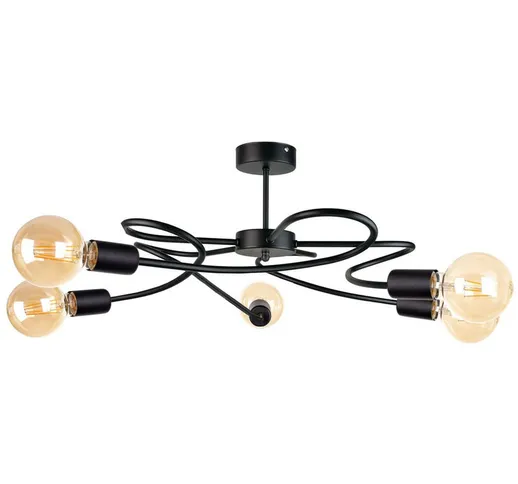 Keter Lighting - 1636 Fiore Multi Arm Lampada da soffitto semi-incasso Nero, 60cm, 5x E27