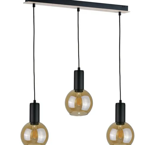 Keter Lighting - 2026 Jantar Bar Lampada da soffitto a sospensione in legno, 60 cm, 3x E27