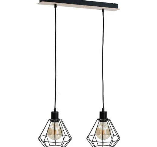 564 Lampada da soffitto a sospensione Atwood Bar nera, legno, 53 cm, 2x E27 - Keter Lighti...