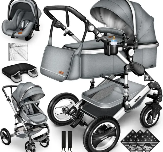 3 in 1 Passeggino Completo Trio - Grigio Passeggino Sistema Combinato con Navicella Ovetto...