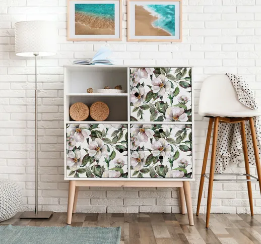 Per mobili e pareti Pellicola adesiva Fiori bianchi 50x200 cm - Kina