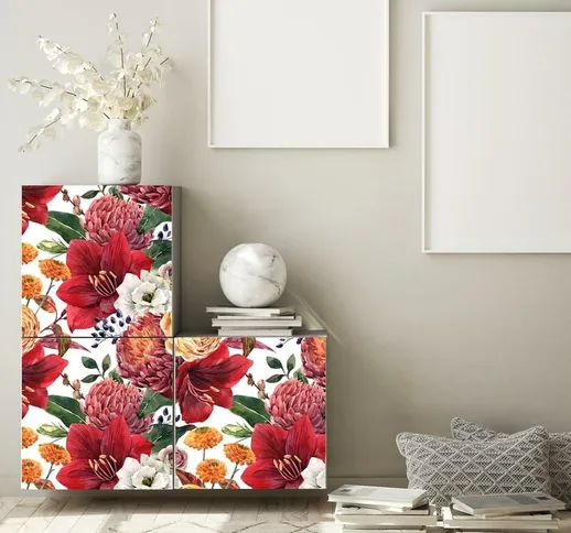 Per mobili e pareti Pellicola adesiva Fiori rossi 100x230 cm - Kina