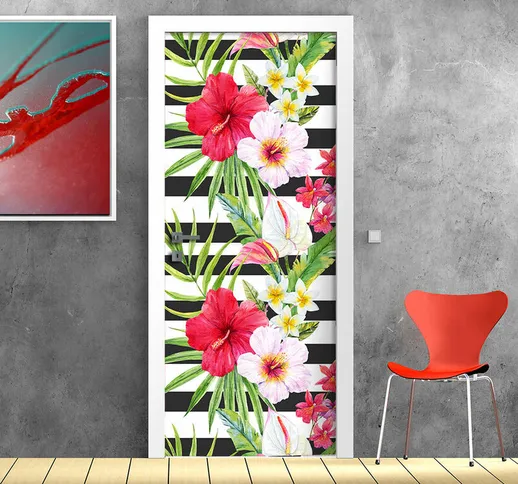 Per mobili e pareti Pellicola adesiva Righe con fiori 60x200 cm - Kina