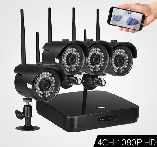 Kit 4CH 1080P HD WiFi H.265/H.264/H265+ NVR con 4 pezzi 1080P 2.0MP Wireless WiFi Impermea...