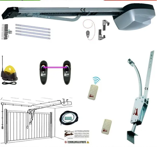 Securvera - Kit Automatismo Motore 220/24 v da Soffitto per Porta Basculante 70 Kg Faro An...