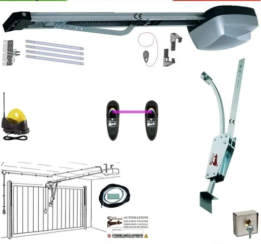 Kit Automatismo per Porta Basculante 70 Kg Motore 220/24 V da Soffitto Faro Antenna Selett...