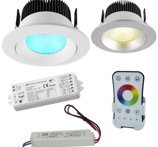 KIT cromoterapia box doccia LED 16W RGB 3000K 24V luce colorata incasso 94mm WiFi RF contr...