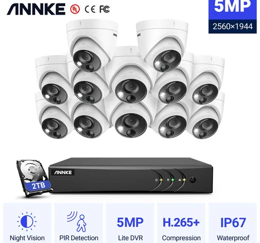 Annke - Kit di videosorveglianza Sistema di telecamere di sicurezza cablato 16CH 5MP H.265...