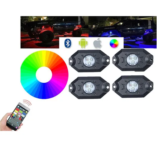 LEDLUX LN0444 Kit Mini RGB Rock Light Bluetooth APP Sensore Musica Con 4 Luci Led 12V 24V...