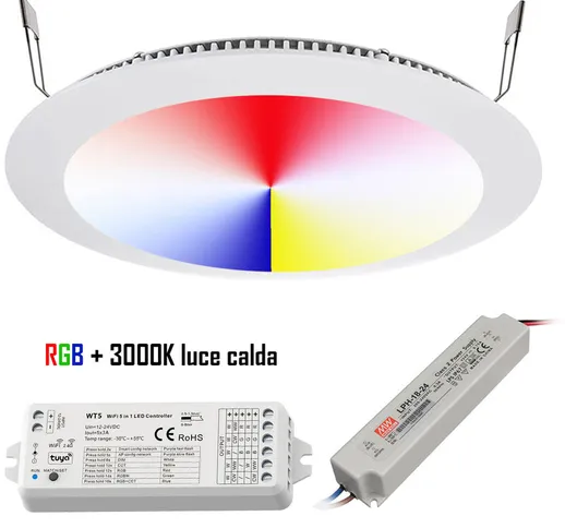 KIT pannello LED faretto incasso RGB RGBW cromoterapia 16W box doccia bagno 24V WiFi contr...