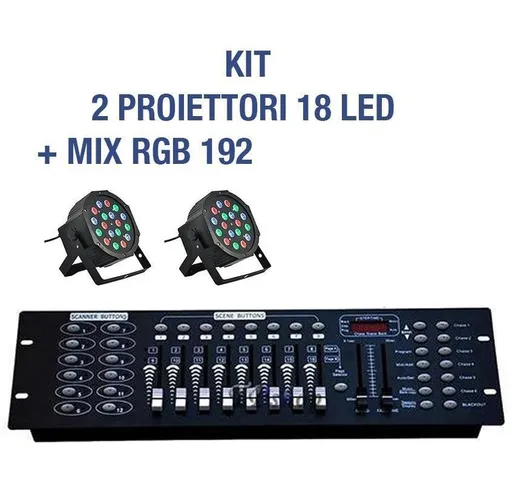 Kit Par Led Faro Rgb 36 Led Strobo Programmabile Dmx + Mixer 192 | 2 Pz