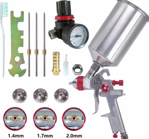 Tumalagia - Kit pistola a spruzzo per vernice hvlp con serbatoio in alluminio da 1000 cc 3...