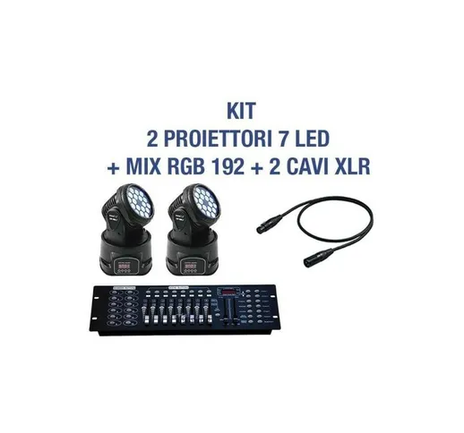 Trade Shop - Kit Proiettore Led Rgb Testa Mobile Rotante 7 Led Dmx + Mixer Dmx Rgb 192 -2...