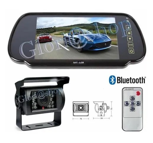 Kit Retromarcia Auto Specchietto Bluetooth Vivavoce Telecamera 18 Led Infrarossi
