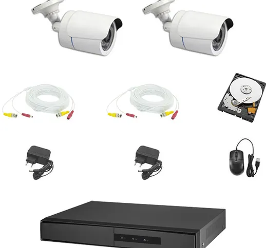 Kit Videosorveglianza Ahd 4 Canali 2 Telecamere Ahd 2 Mpx Cavi 500Gb Hdd